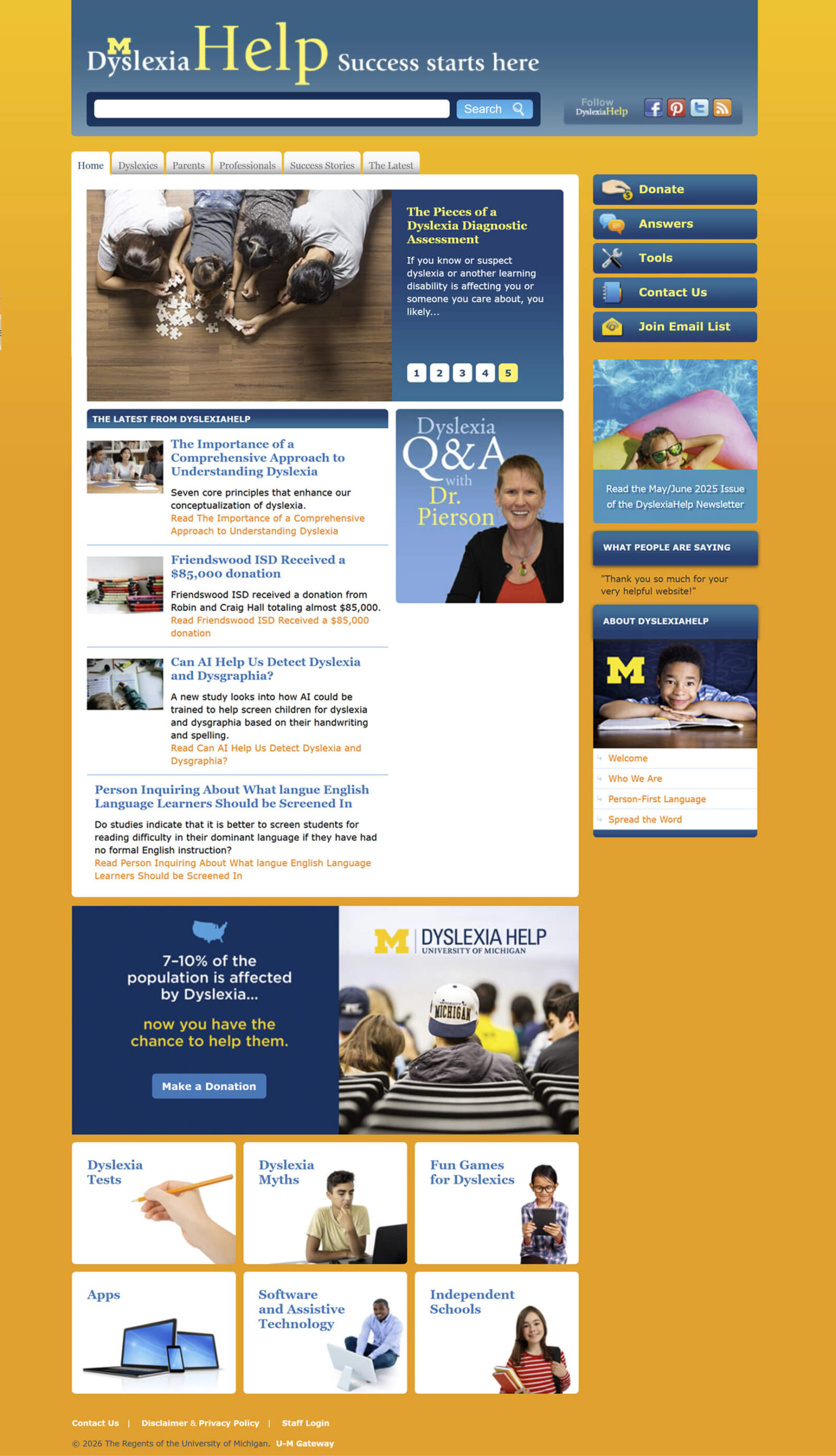 Screenshot of DyslexiaHelp legacy homepage.