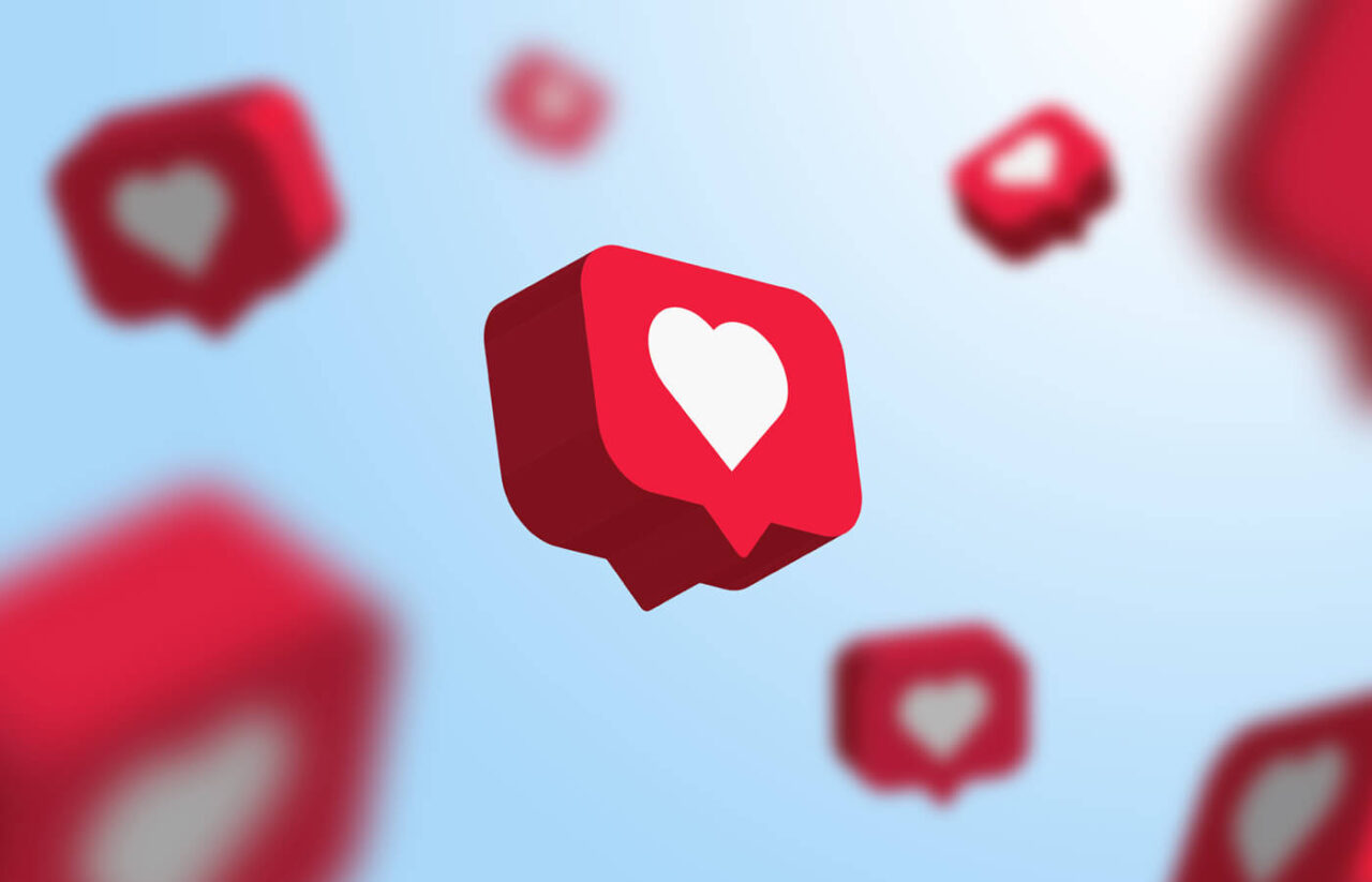 Red social media notification like icon falling.