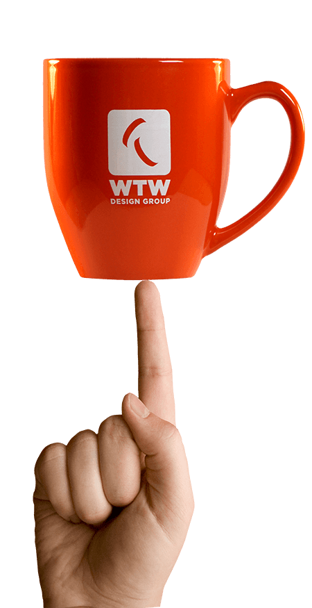 WTW mug balanced on hand