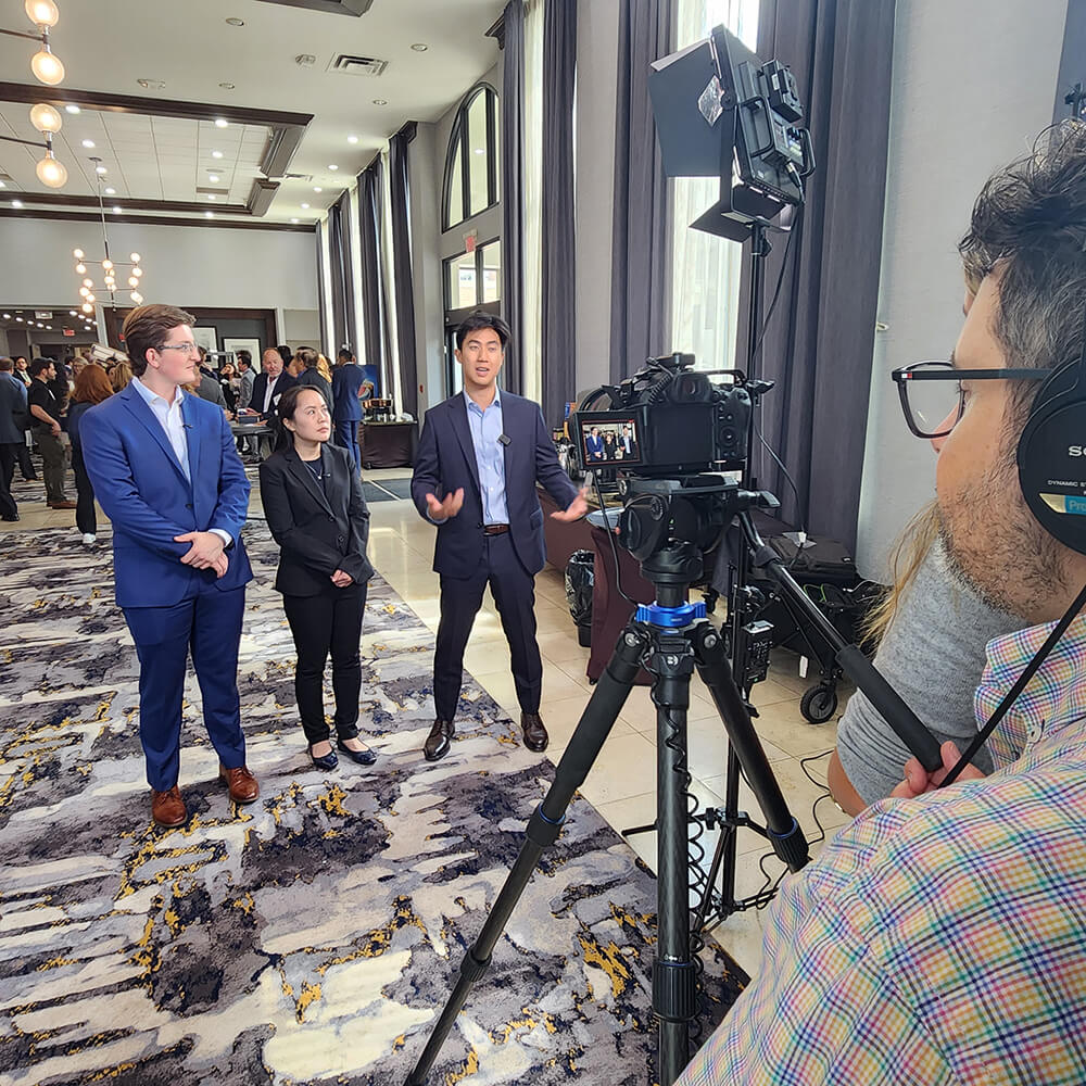 WTW/InMotion video team captures a Tauber student team interview during the Spotlight! event in September, 2025.